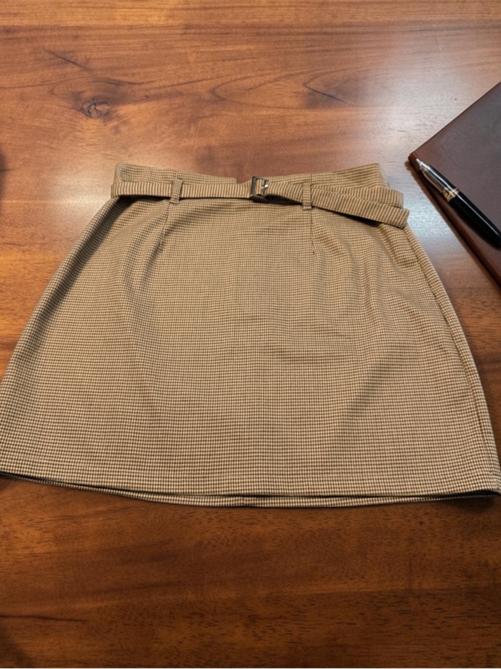 Forever 21 ~ Tan ~ Micro-Check ~ Mini Skirt w/ Belt ~ Size Large